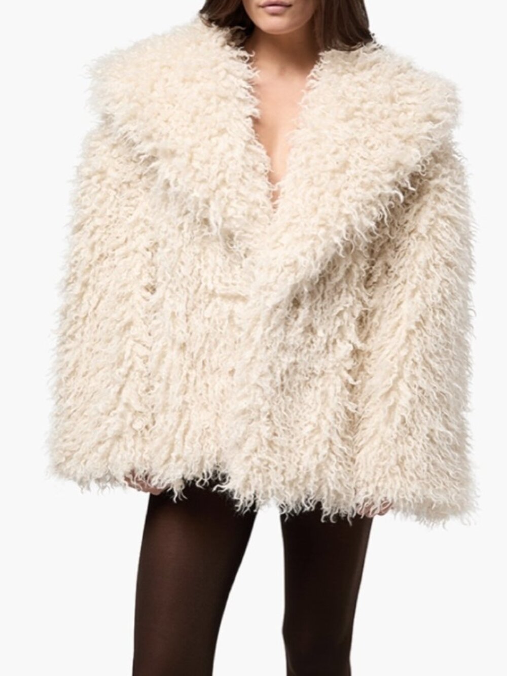 NWT WeWoreWhat Shawl Collar Faux Fur Coat in Ivory Sz S